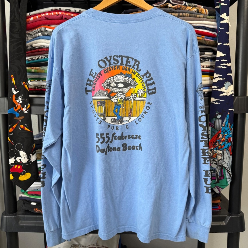 Y2K Blue The Oyster Pub Daytona Beach Long Sleeve Shirt XL Light Marks